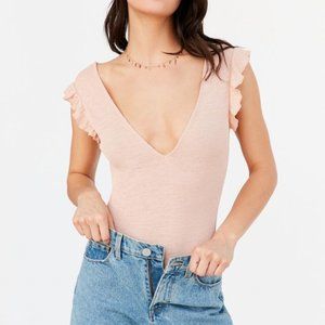 NWOT Out From Under Deep V-Neck Ruffle Bodysuit